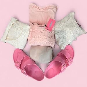 Valentines Day Bundle | Croptops (5) Birkenstocks (1) | Pink/White | Size S/M/39